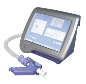 pulmonary function test spirometer device screen and breathing tube